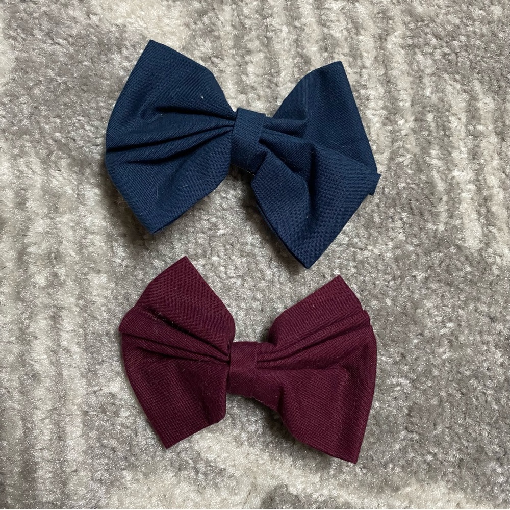 Bows Navy Burgundy Set of 2 cotton Hair Accessory
